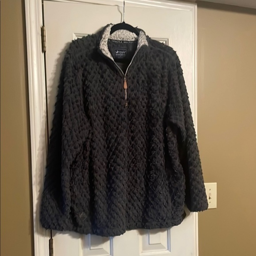 Simply Southern Black Sherpa Pullover Jacket with Cream Collar